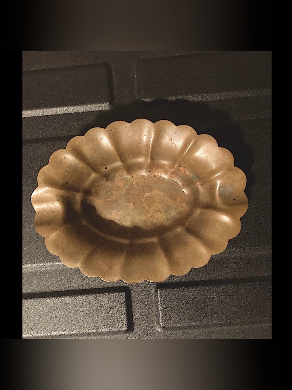 Unique Scalloped copper ashtray (labeled silver on copper)